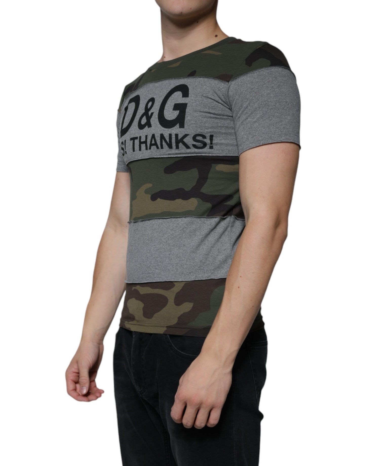 Dolce & Gabbana Multicolor Camouflage T-Shirt mit Rundhalsausschnitt aus Baumwolle