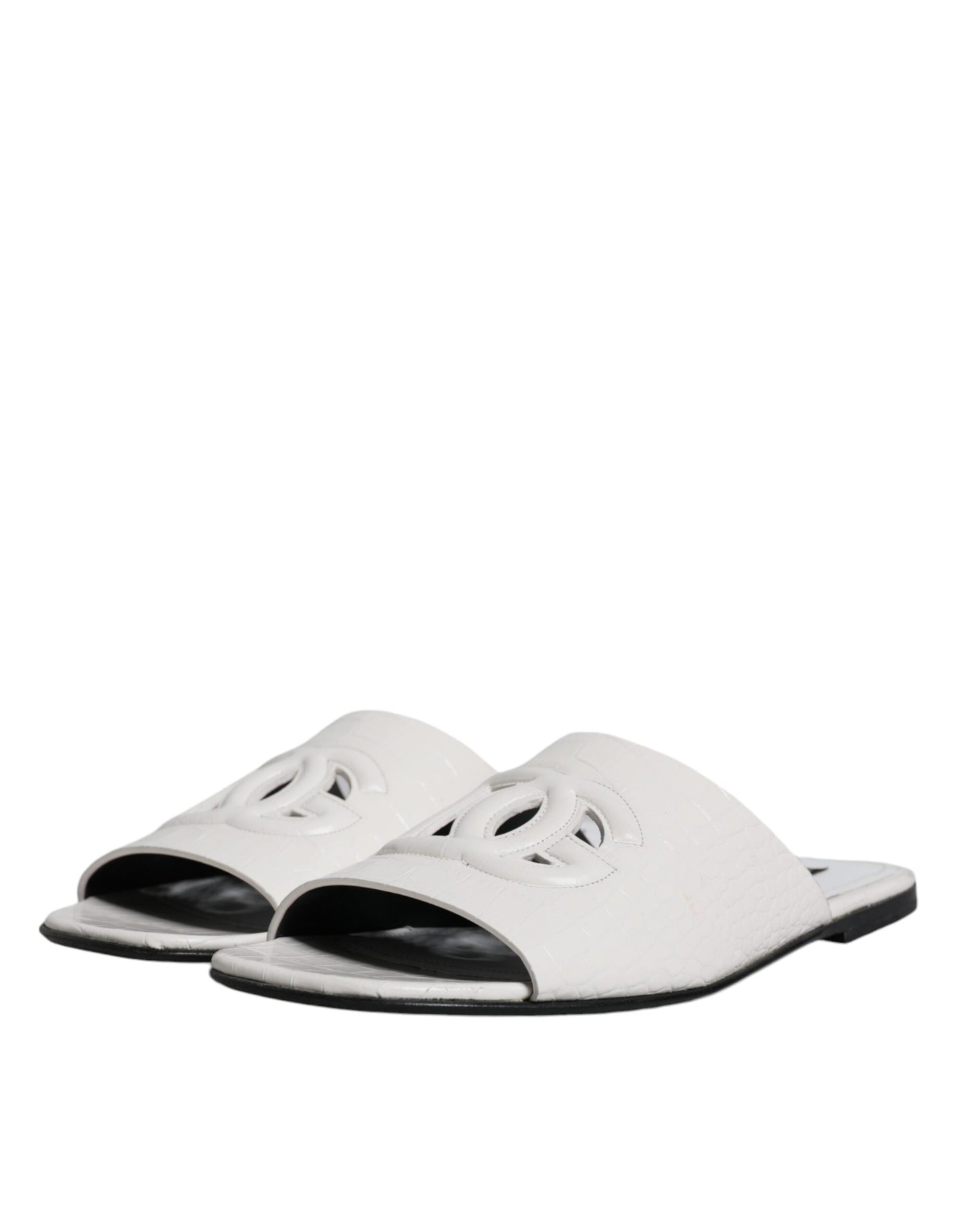 Dolce & Gabbana White DG Cut Out Leather Slides Sandals Shoes