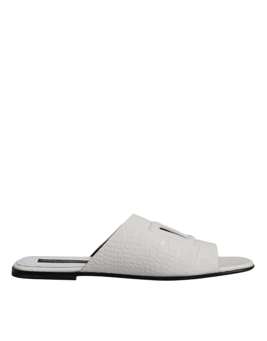 Dolce & Gabbana White DG Cut Out Leather Slides Sandals Shoes