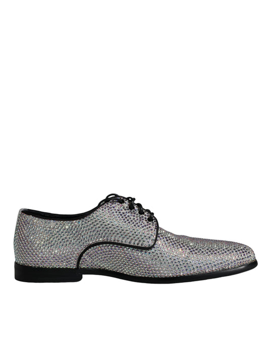 Dolce &amp; Gabbana Silver Leather Rhinestones Derby Dress Shoes