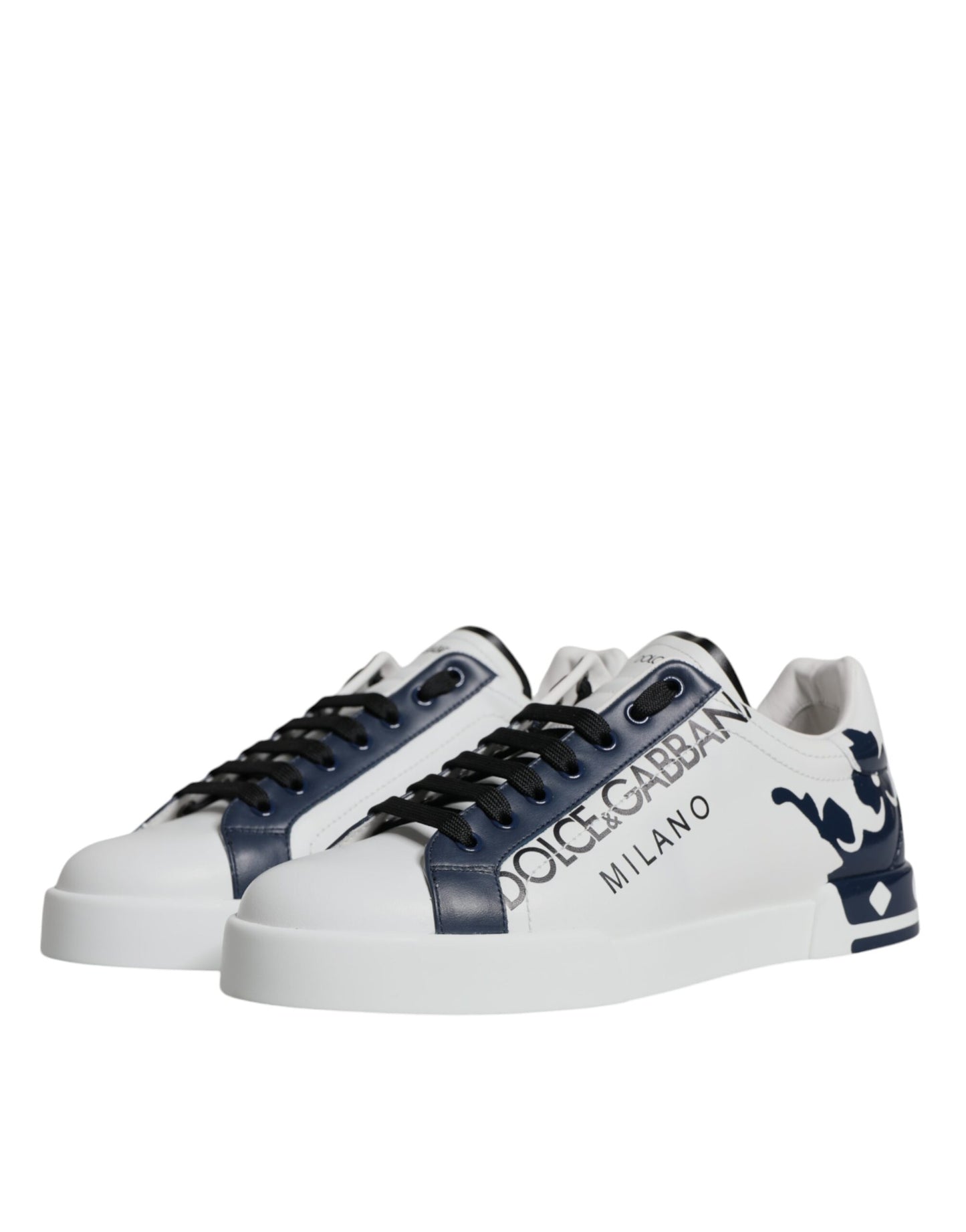 Dolce & Gabbana Weiß Blau Leder Crown Milano Turnschuhe Schuhe