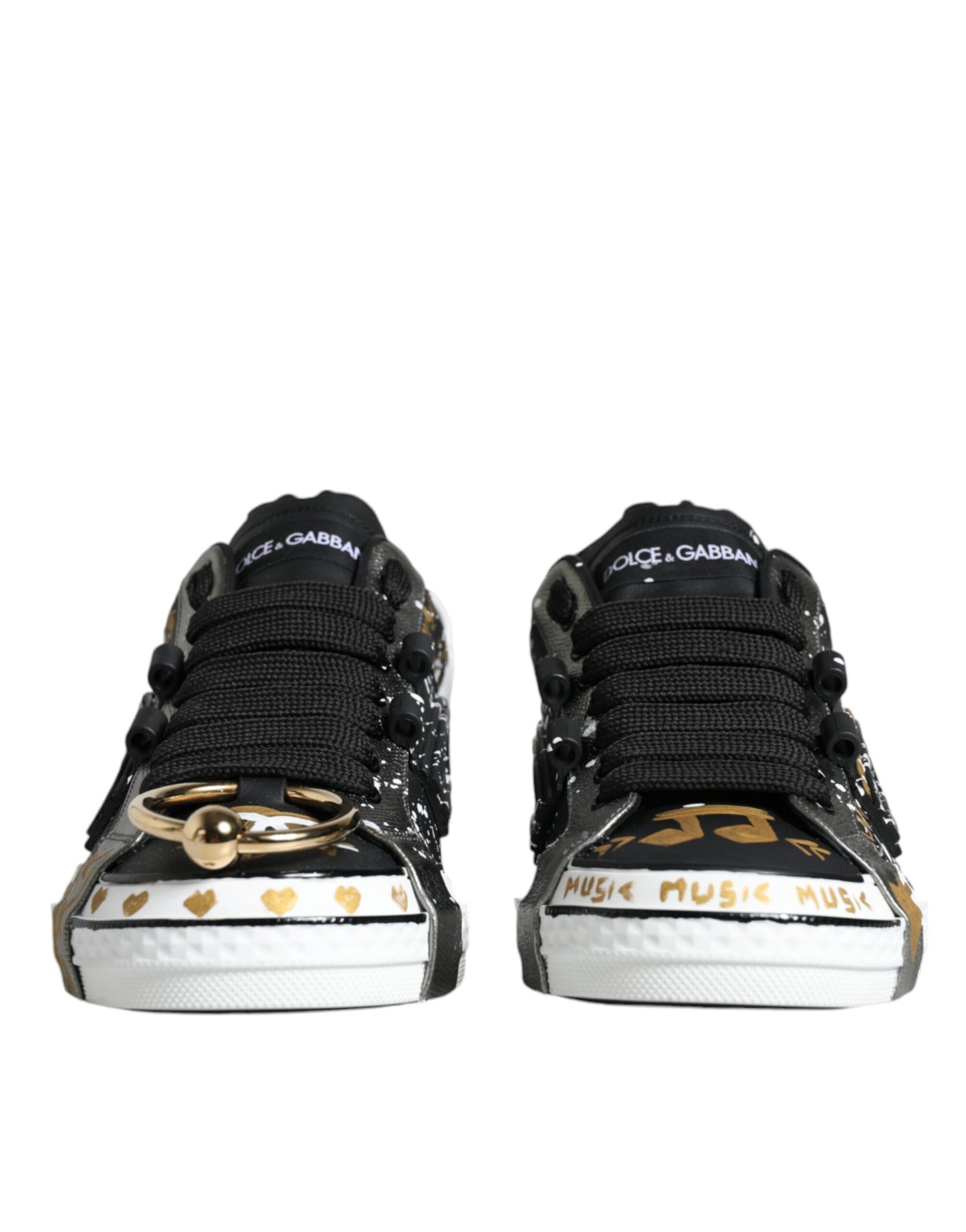 Dolce &amp; Gabbana Black White Portofino Low Top Sneakers Shoes