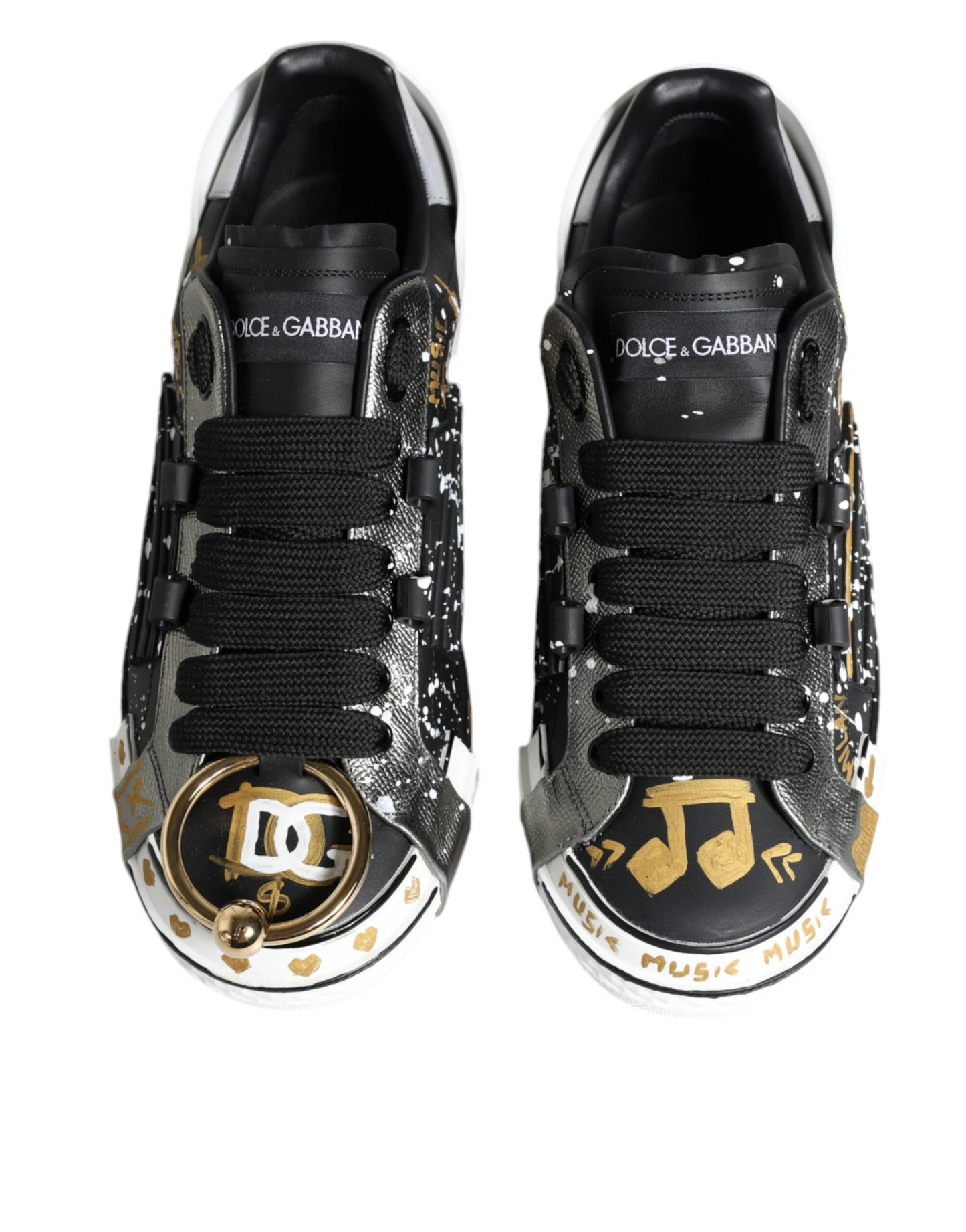 Dolce &amp; Gabbana Black White Portofino Low Top Sneakers Shoes