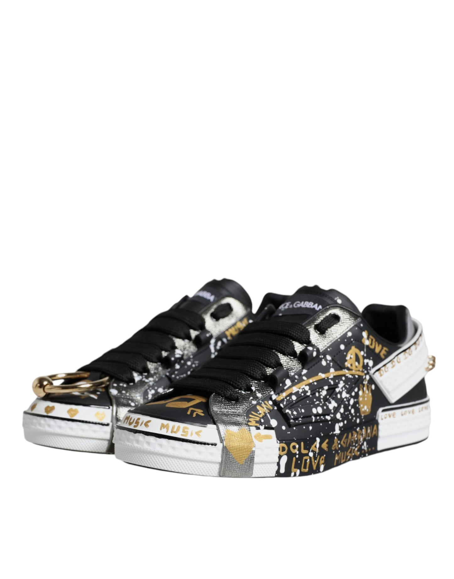 Dolce &amp; Gabbana Black White Portofino Low Top Sneakers Shoes