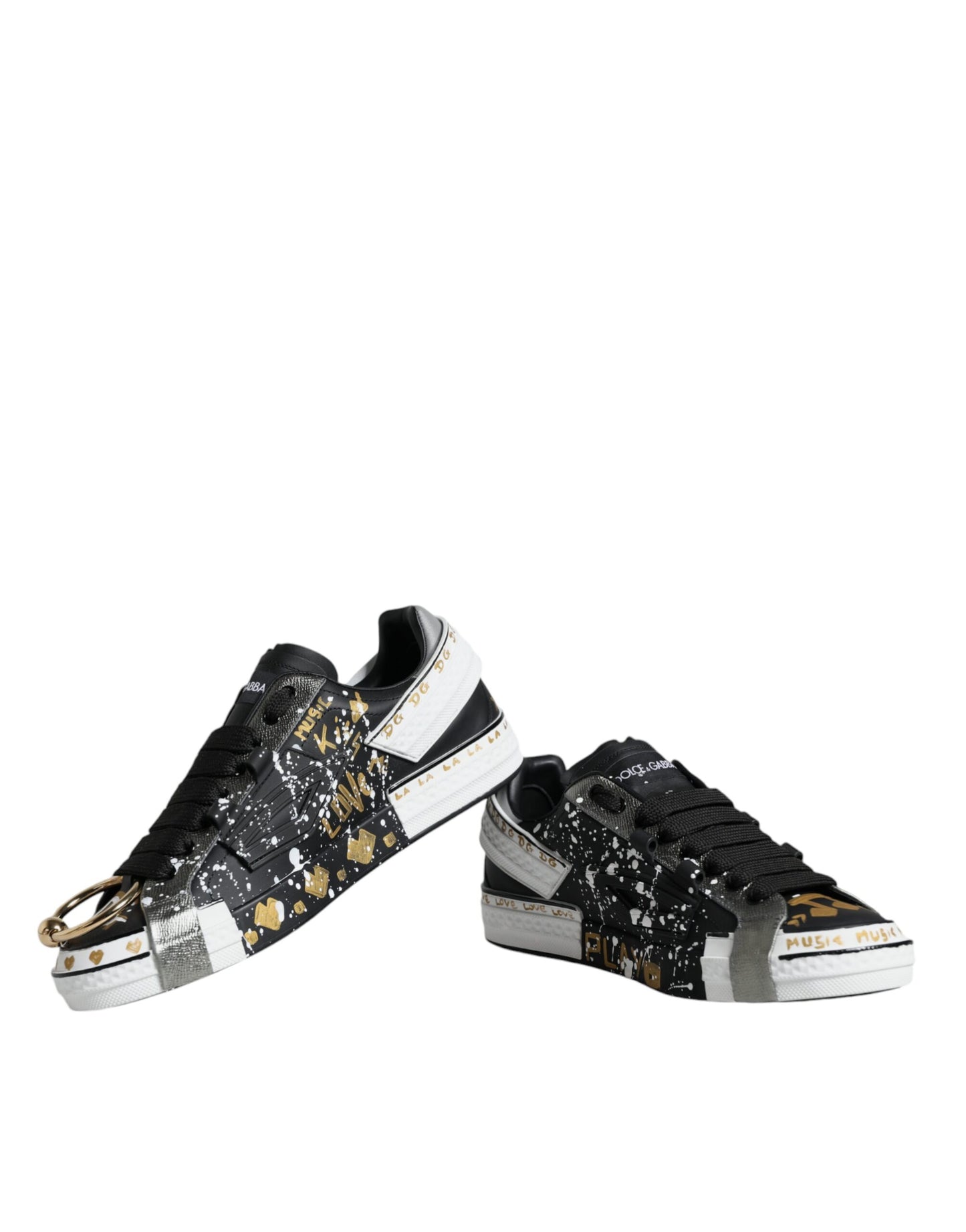 Dolce &amp; Gabbana Black White Portofino Low Top Sneakers Shoes