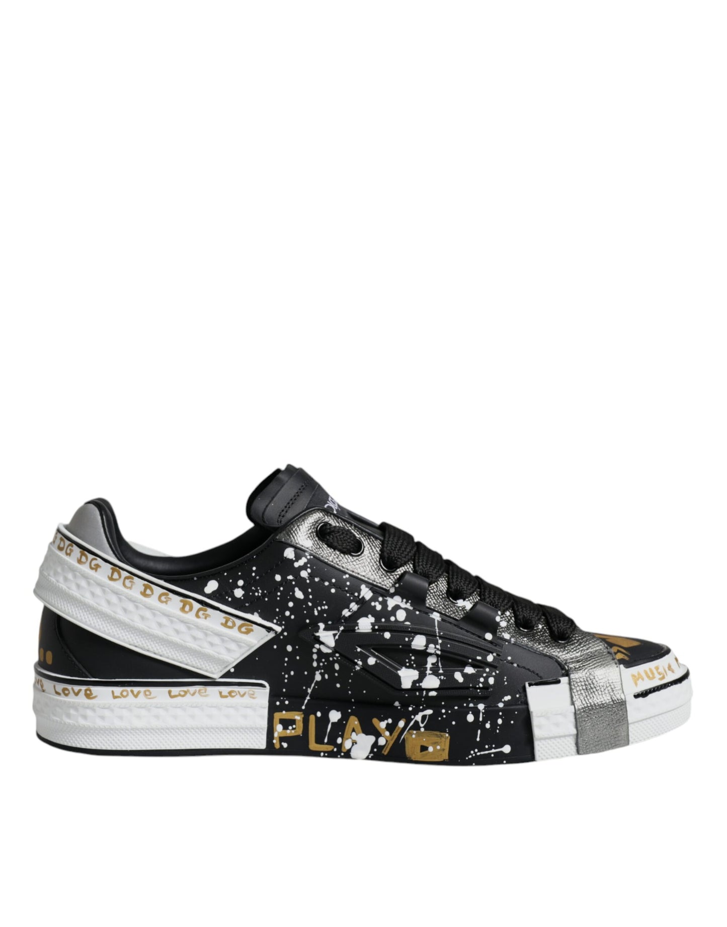 Dolce &amp; Gabbana Black White Portofino Low Top Sneakers Shoes