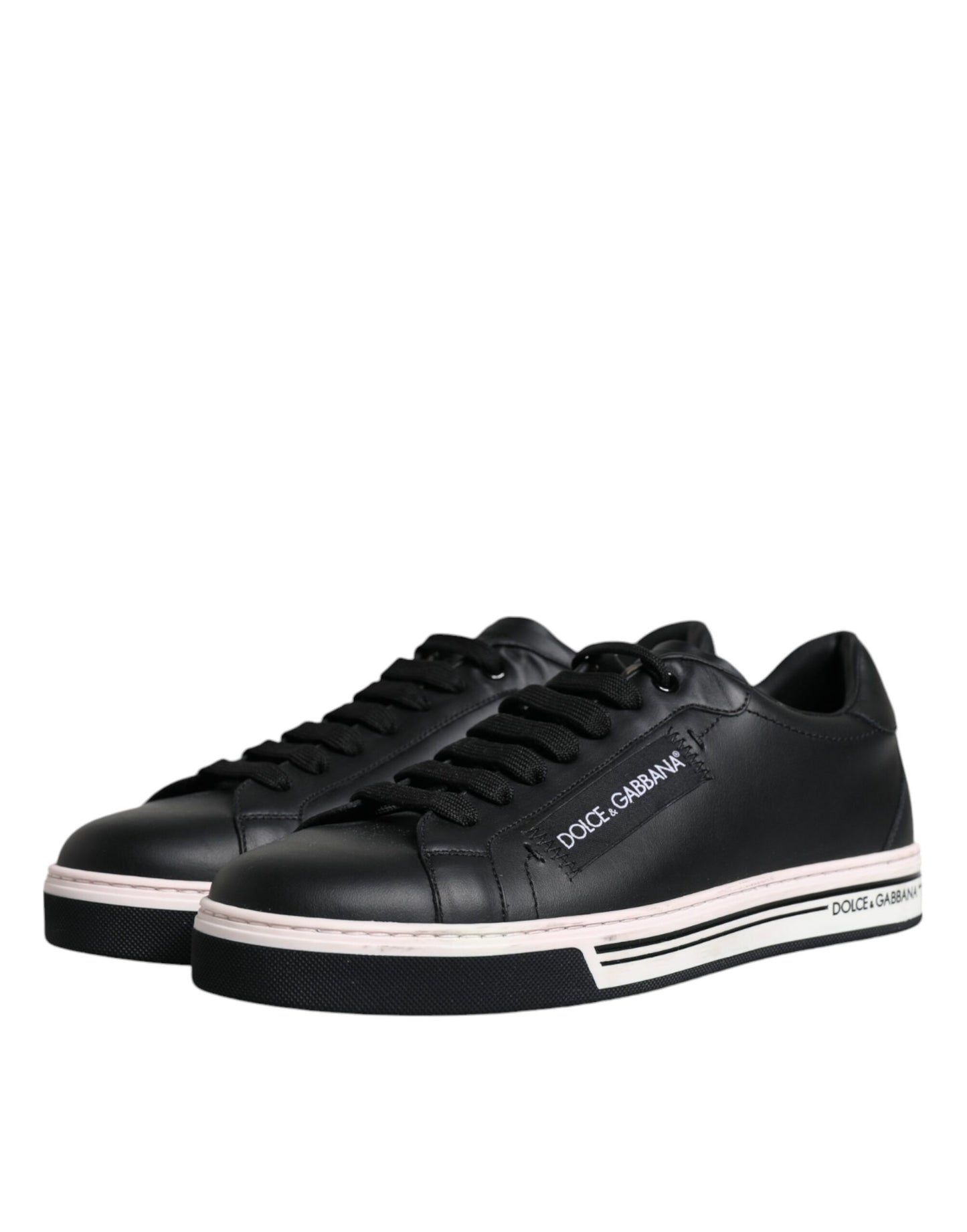 Dolce & Gabbana Schwarz Leder Low Top Männer Turnschuhe Schuhe