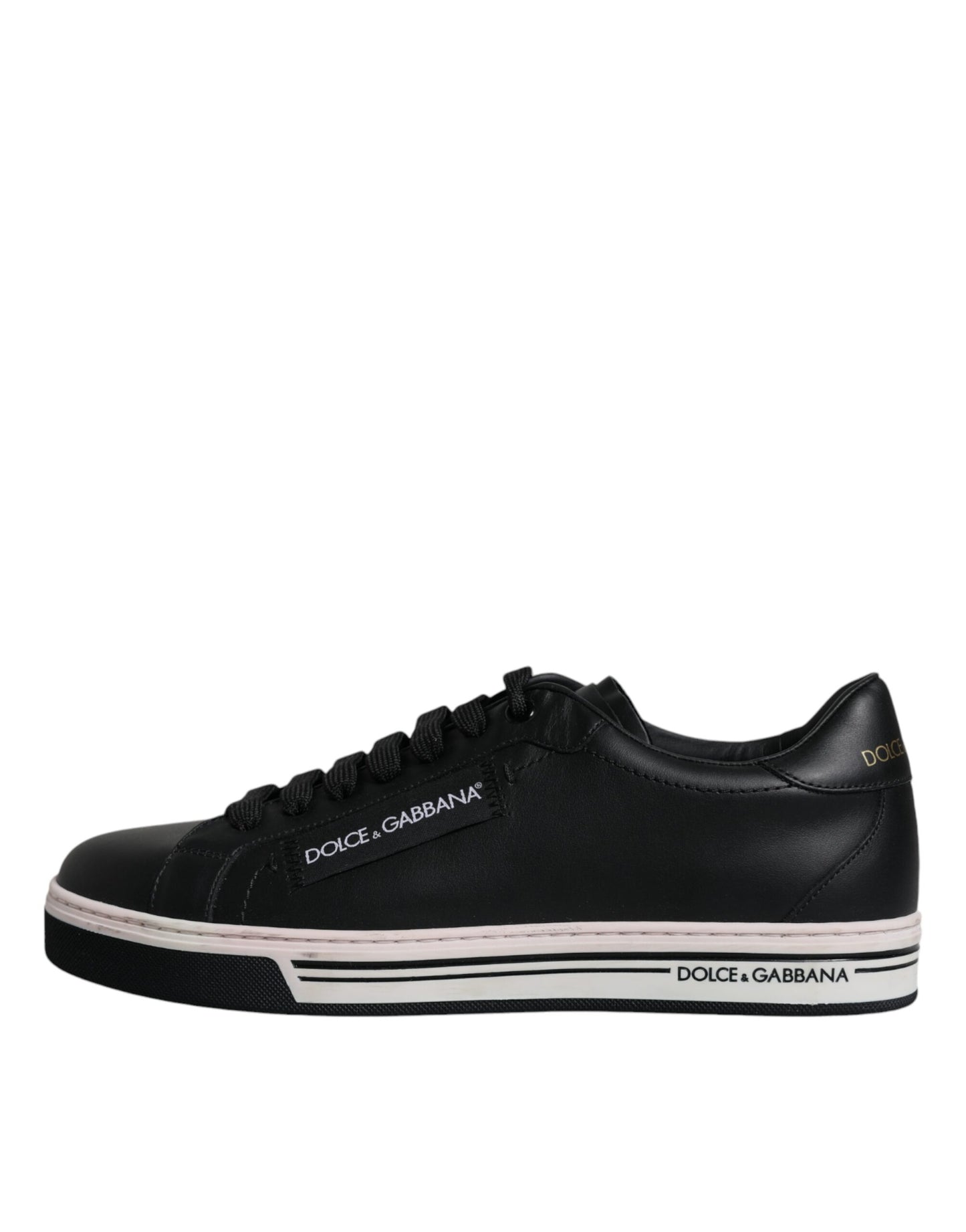 Dolce & Gabbana Schwarz Leder Low Top Männer Turnschuhe Schuhe