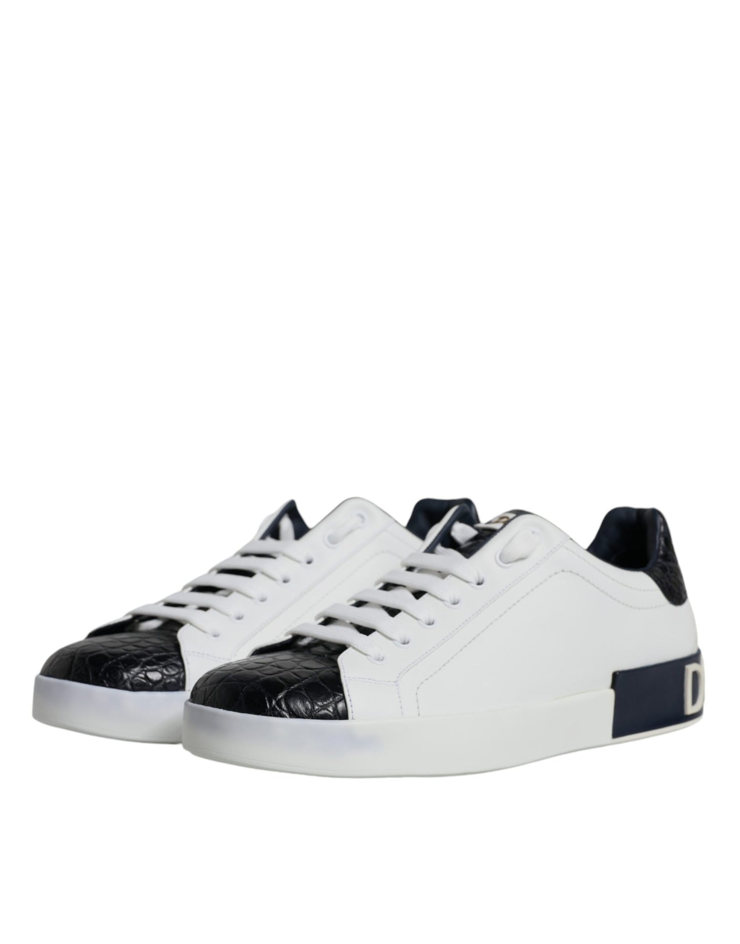 Dolce & Gabbana Weißes Leder Logo Portofino Sneaker Schuhe