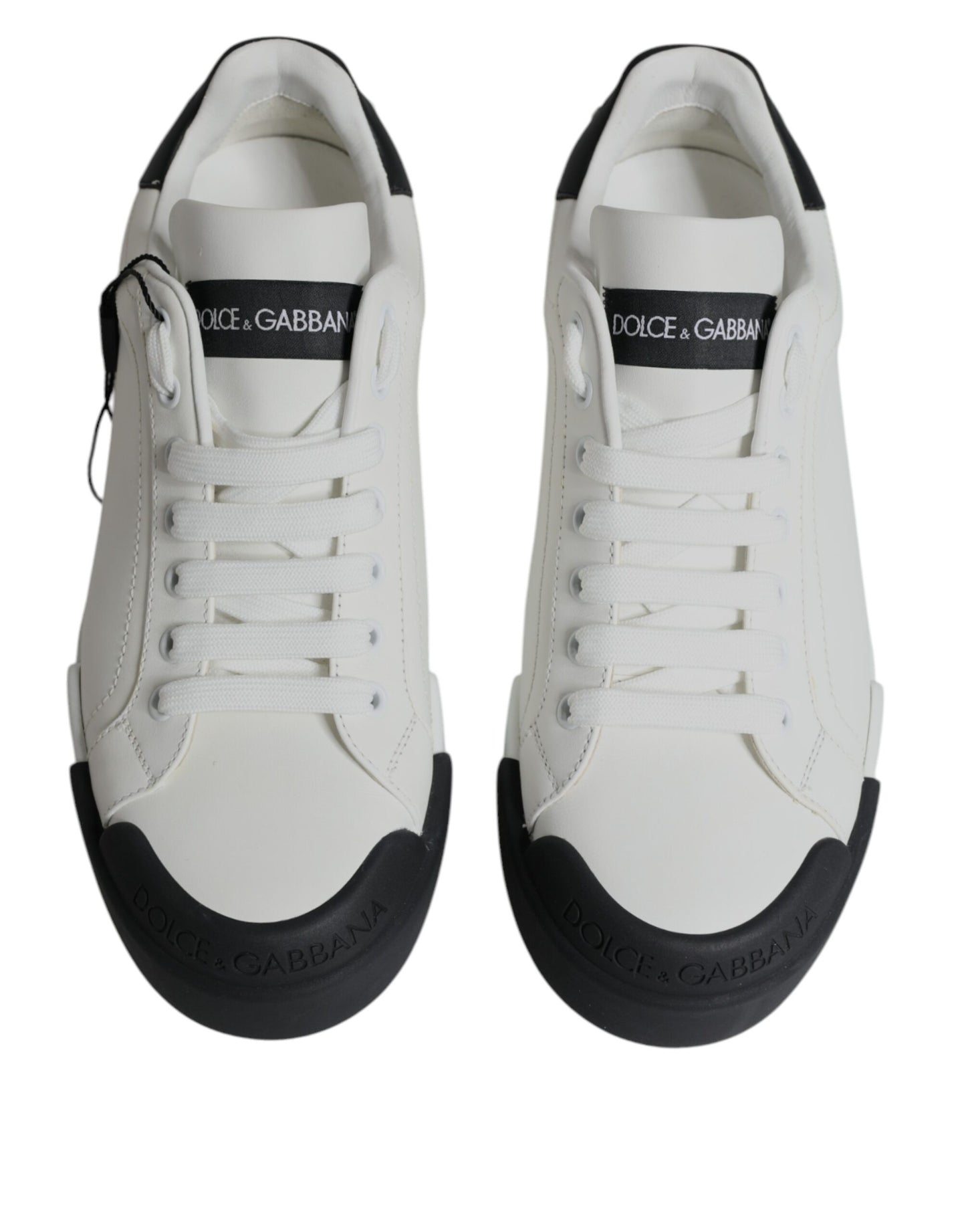 Dolce & Gabbana Weiß Schwarz Leder Logo Portofino Sneaker Schuhe