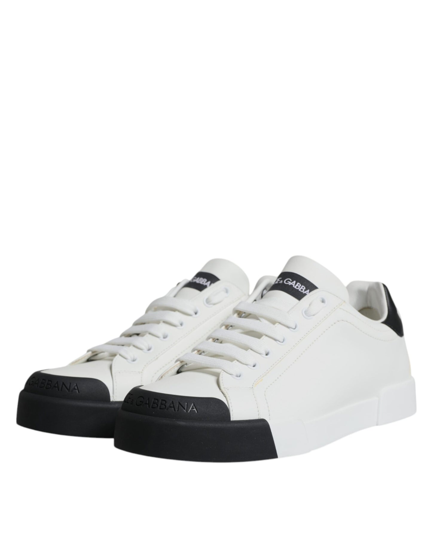 Dolce & Gabbana Weiß Schwarz Leder Logo Portofino Sneaker Schuhe