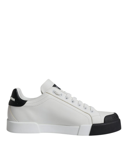 Dolce & Gabbana Weiß Schwarz Leder Logo Portofino Sneaker Schuhe