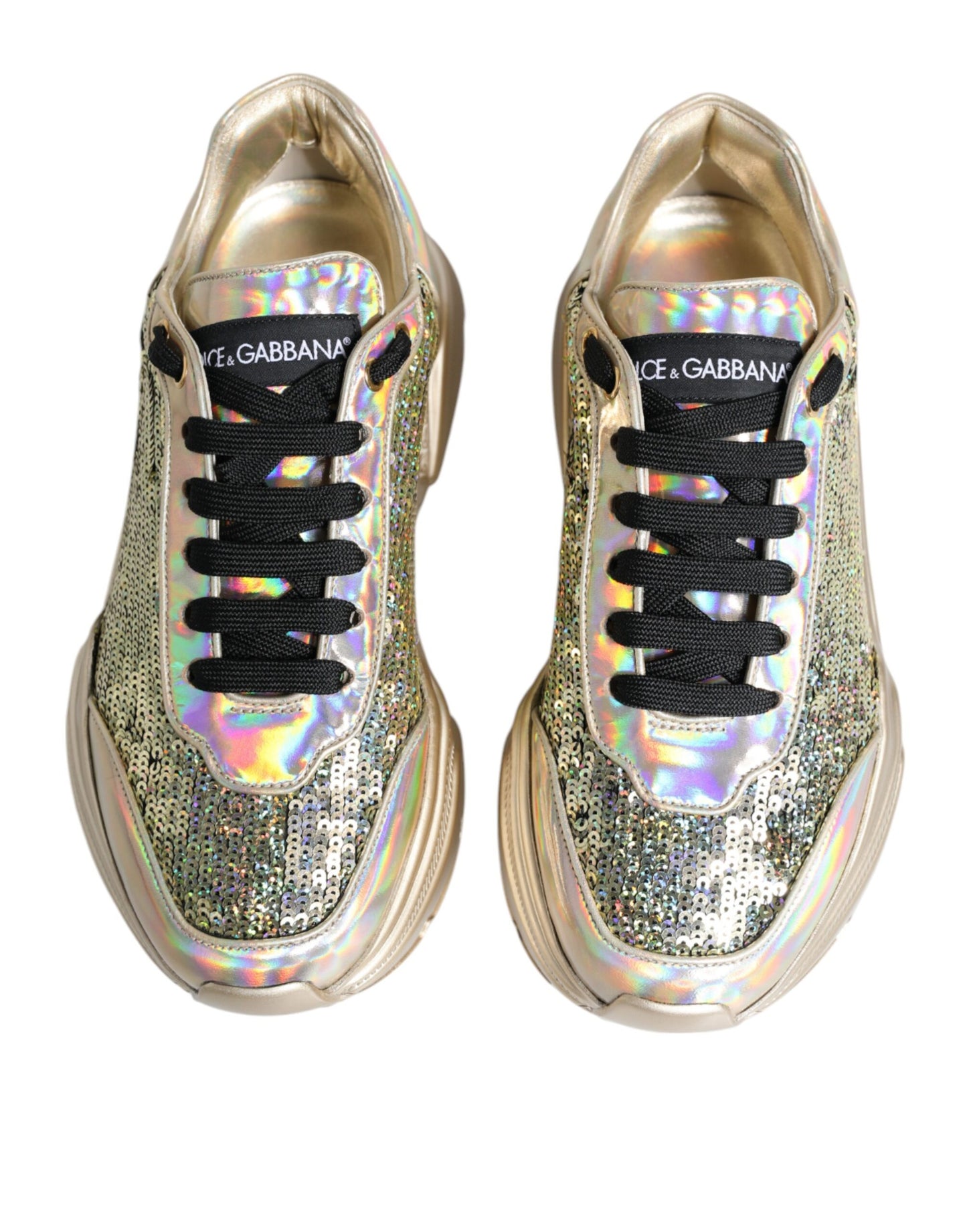 Dolce & Gabbana Gold Pailletten Iridiscent Daymaster Turnschuhe Schuhe