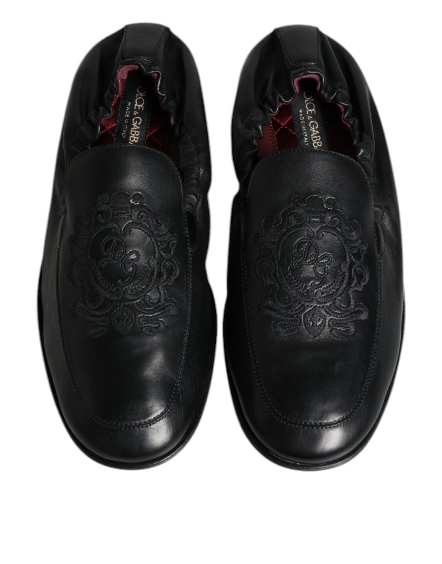 Dolce & Gabbana Schwarzes Logo besticktes Leder Loafer Männer Kleid Schuhe