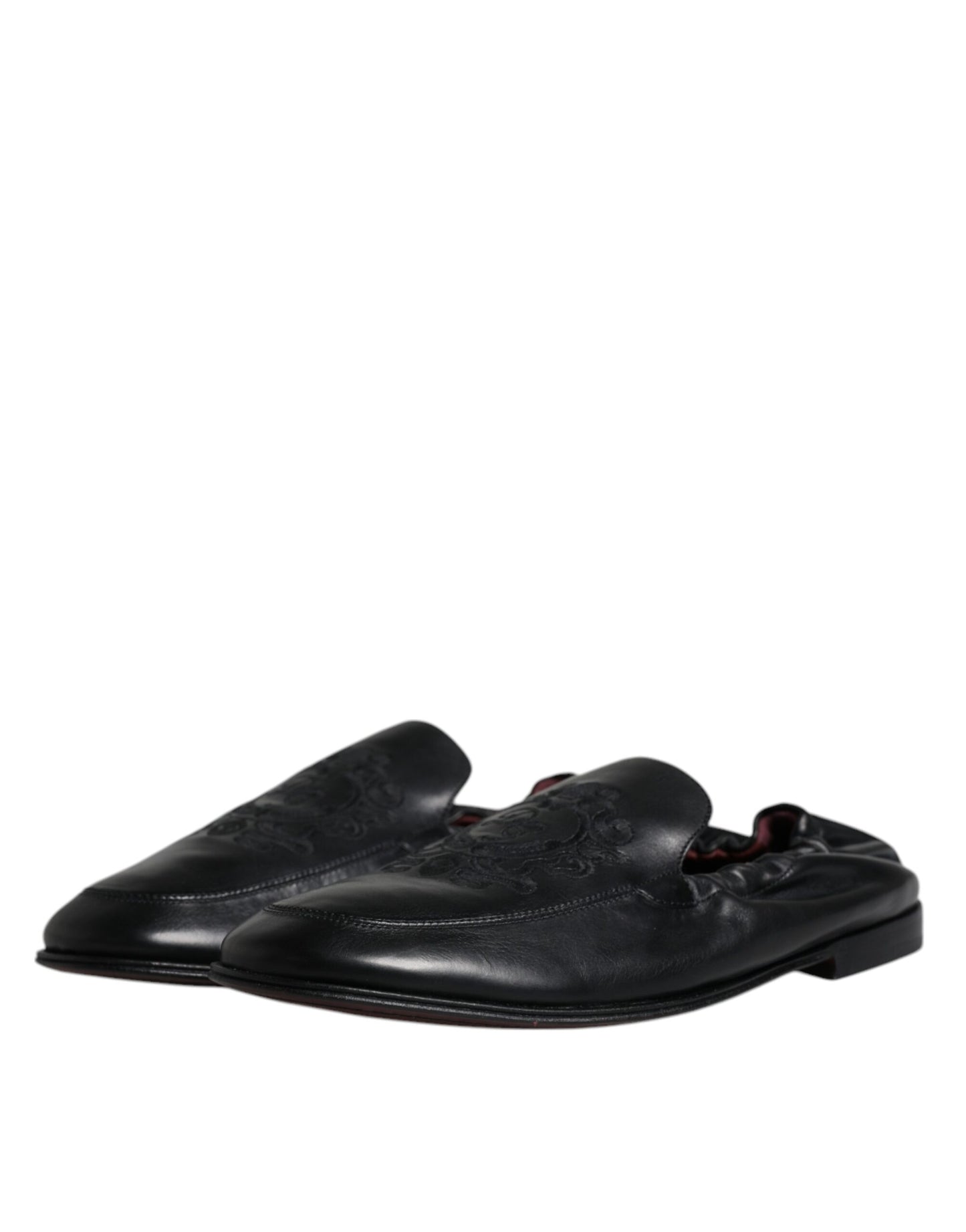 Dolce & Gabbana Schwarzes Logo besticktes Leder Loafer Männer Kleid Schuhe