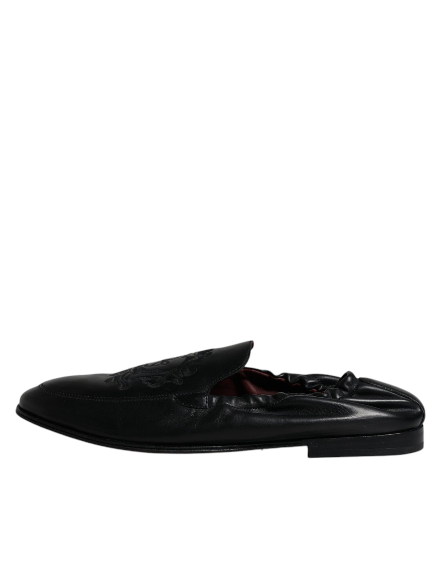 Dolce & Gabbana Schwarzes Logo besticktes Leder Loafer Männer Kleid Schuhe