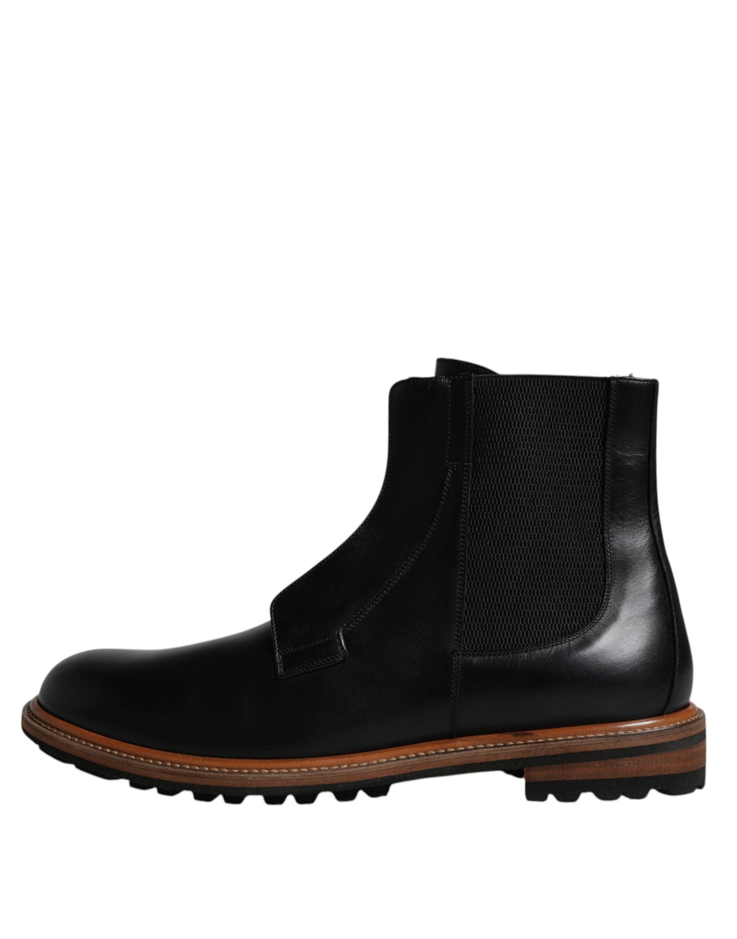 Dolce & Gabbana Schwarz Leder Chelsea Mid Calf Männer Stiefel Schuhe