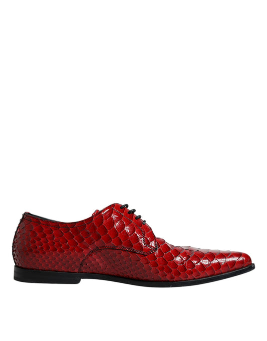 Dolce &amp; Gabbana Red Textured Varnished Derby Men Formal Shoes