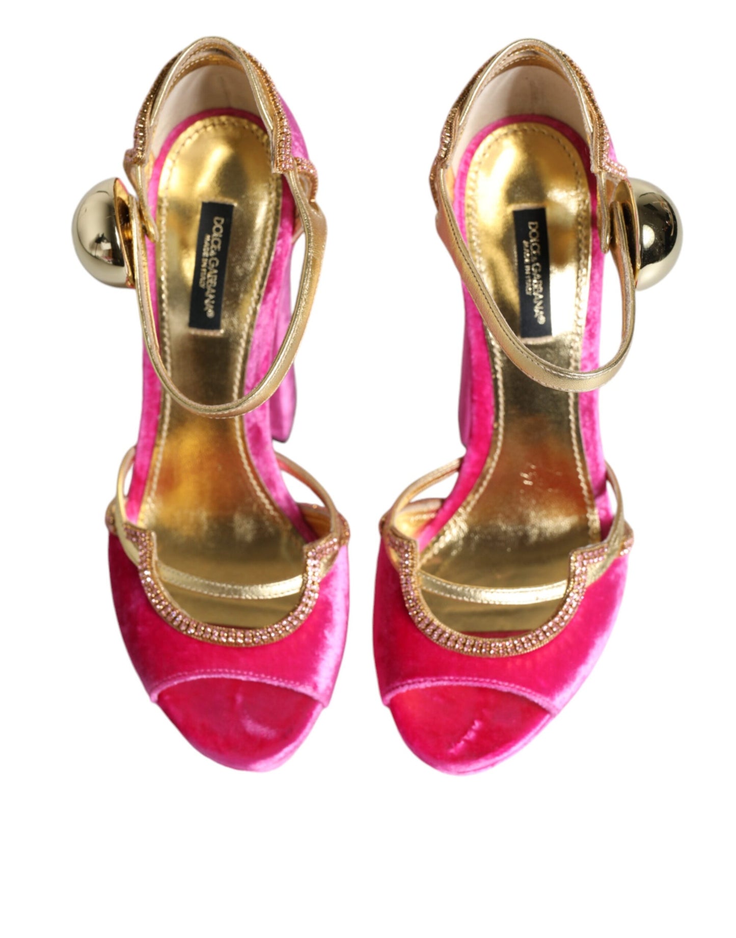 Dolce &amp; Gabbana Pink Velvet Platform Ankle Strap Heel Sandals Shoes