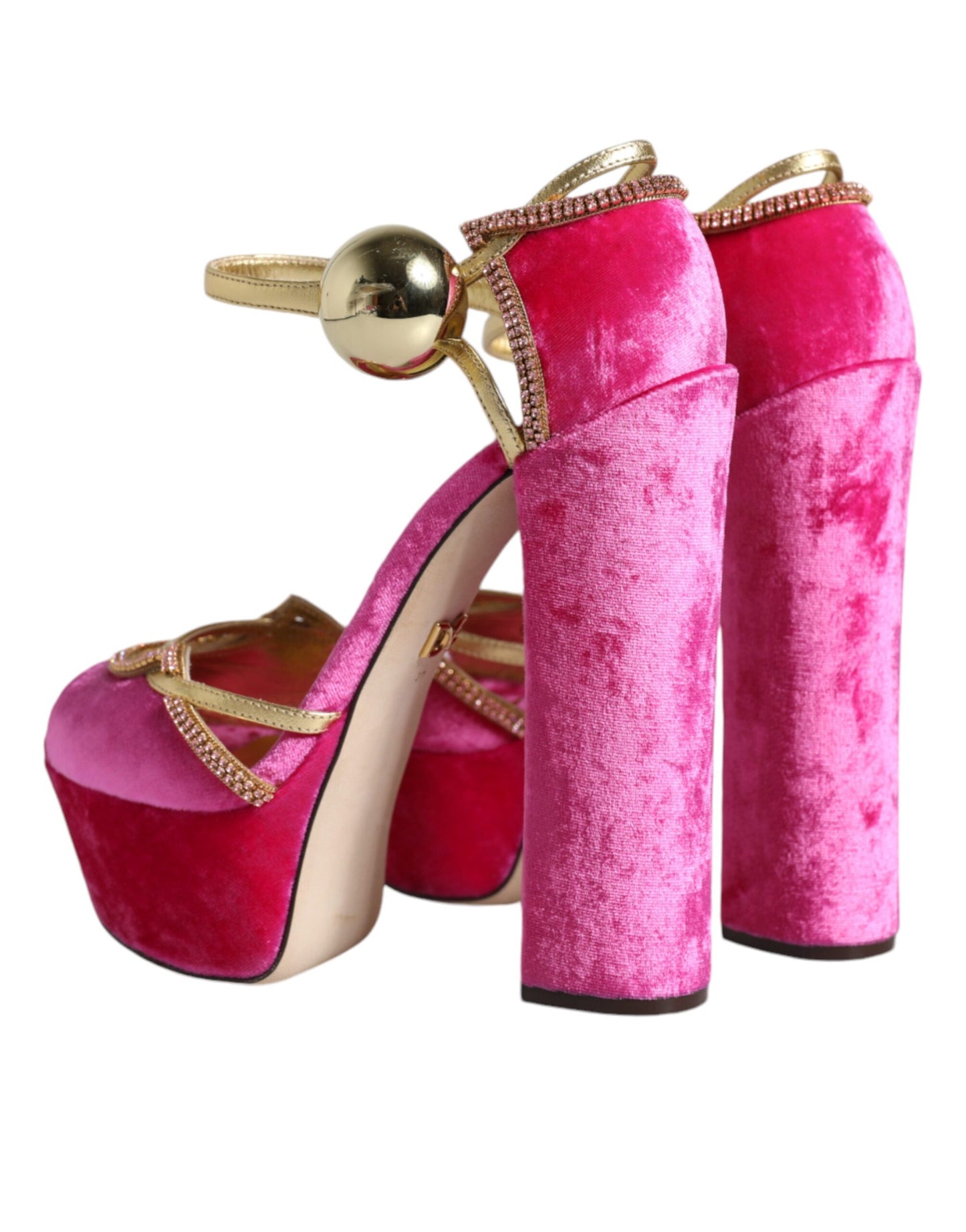 Dolce &amp; Gabbana Pink Velvet Platform Ankle Strap Heel Sandals Shoes