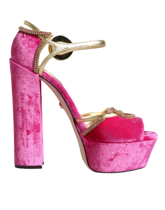 Dolce &amp; Gabbana Pink Velvet Platform Nilkkahihna Heel Sandaalit Kengät