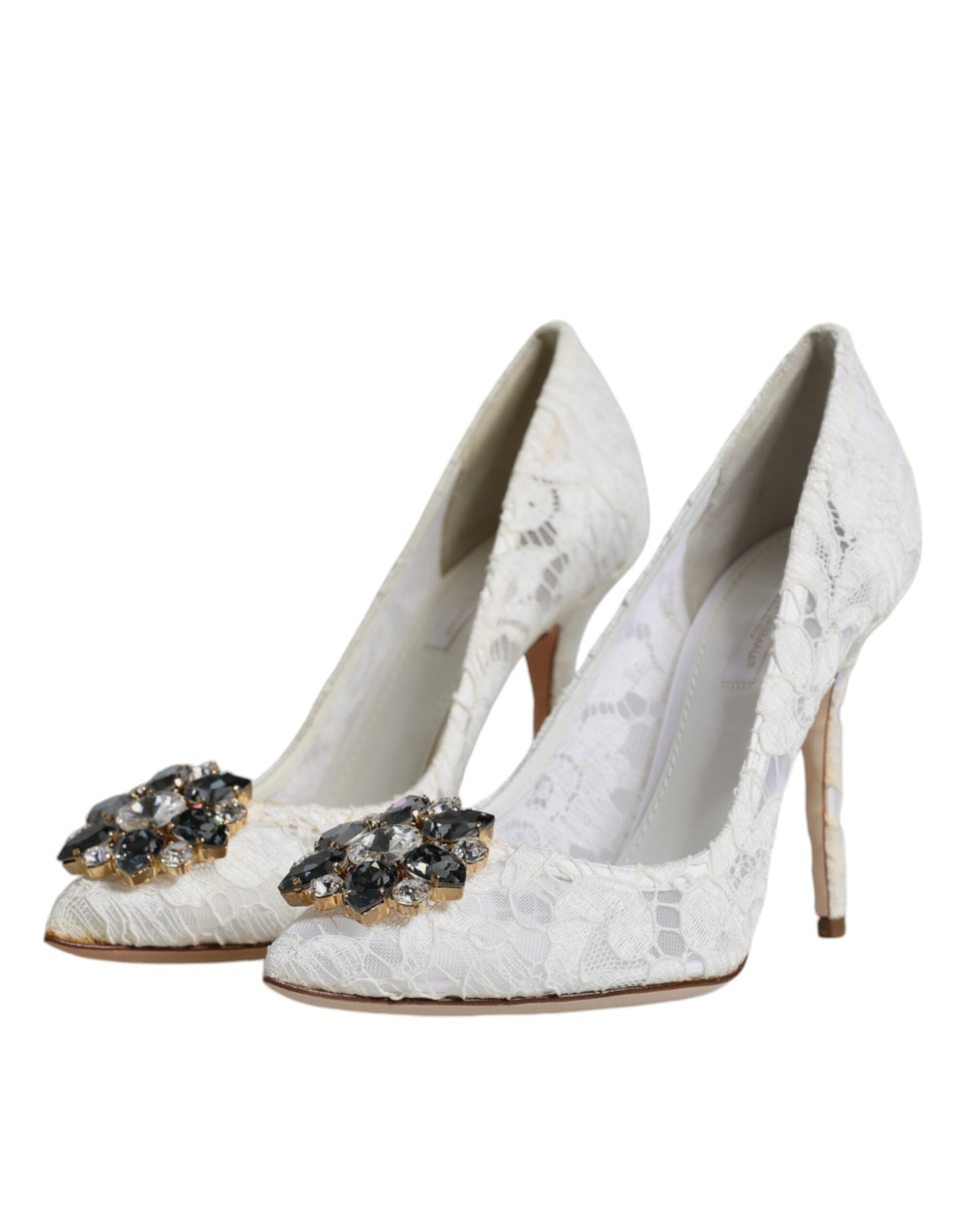 Dolce & Gabbana Weiße Taormina Spitze Kristall Absatz Pumps Schuhe