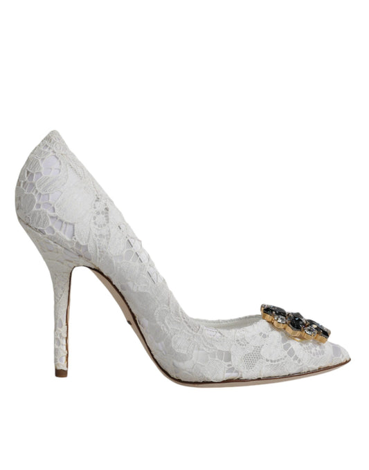 Dolce & Gabbana Weiße Taormina Spitze Kristall Absatz Pumps Schuhe