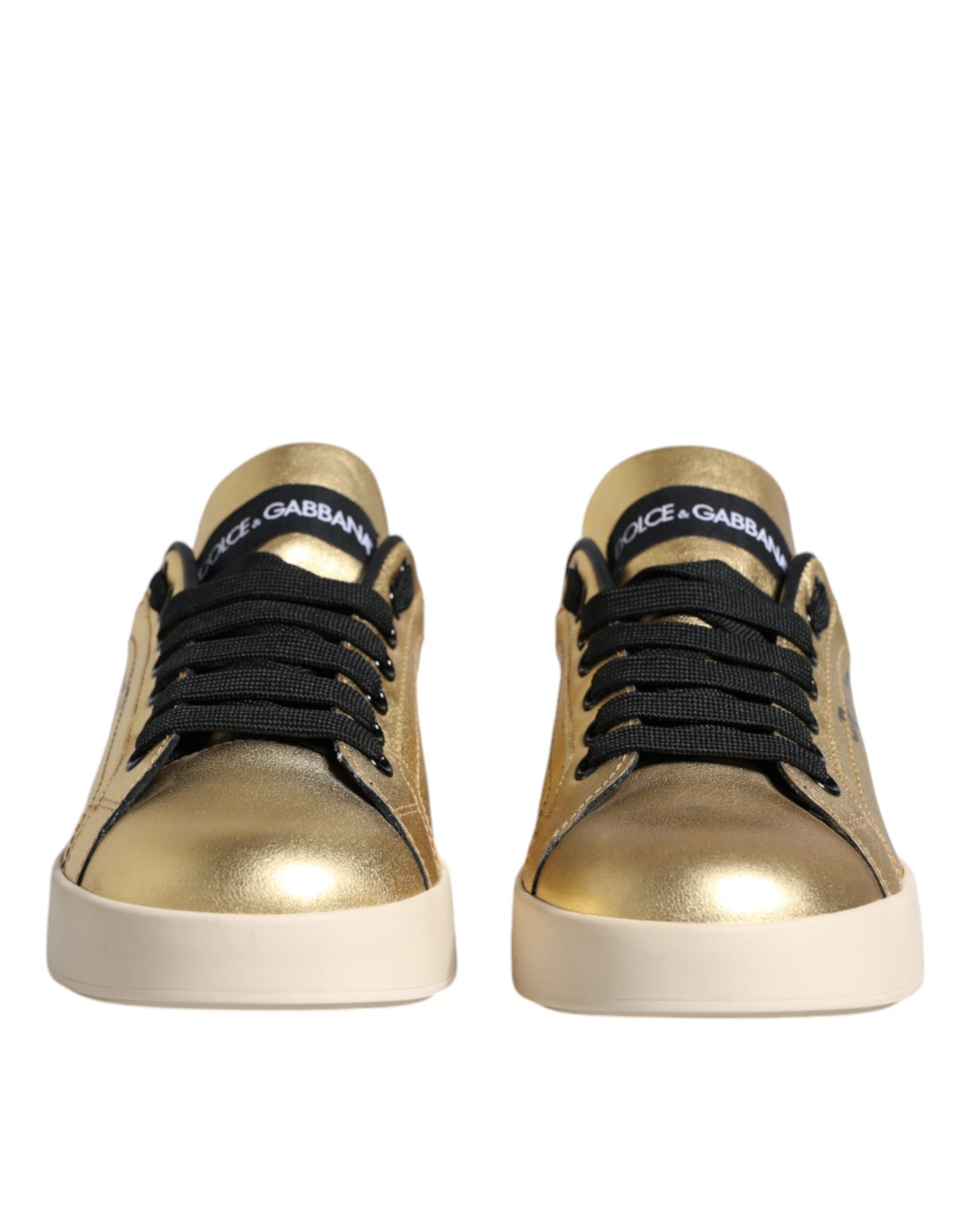 Dolce &amp; Gabbana Gold Portofino Calf Leather Sneakers Shoes