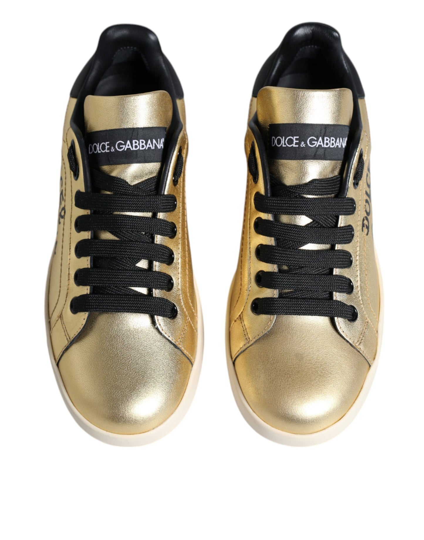 Dolce &amp; Gabbana Gold Portofino Calf Leather Sneakers Shoes