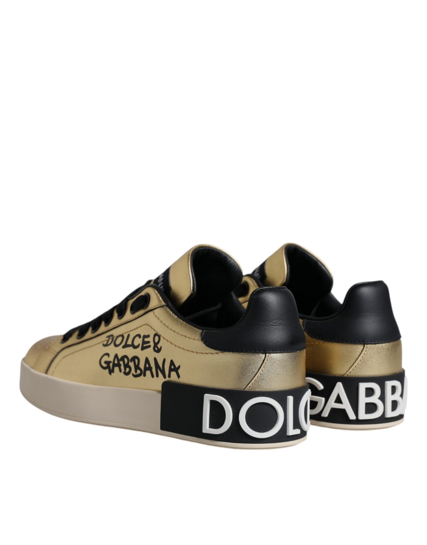 Dolce &amp; Gabbana Gold Portofino Calf Leather Sneakers Shoes