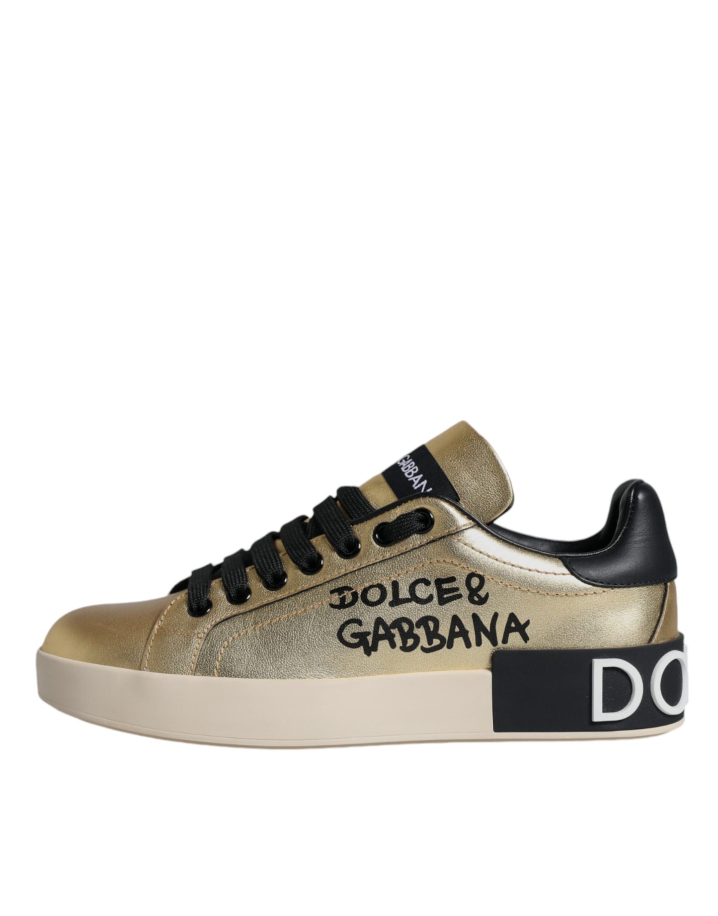 Dolce &amp; Gabbana Gold Portofino Calf Leather Sneakers Shoes