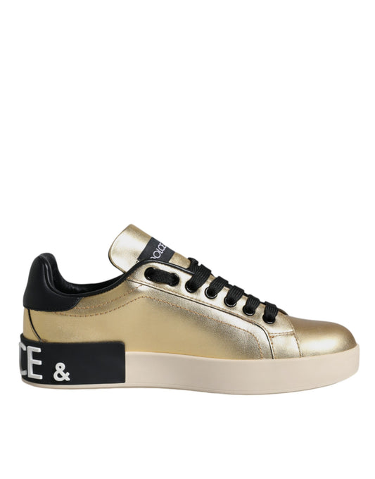 Dolce &amp; Gabbana Gold Portofino Calf Leather Sneakers Shoes