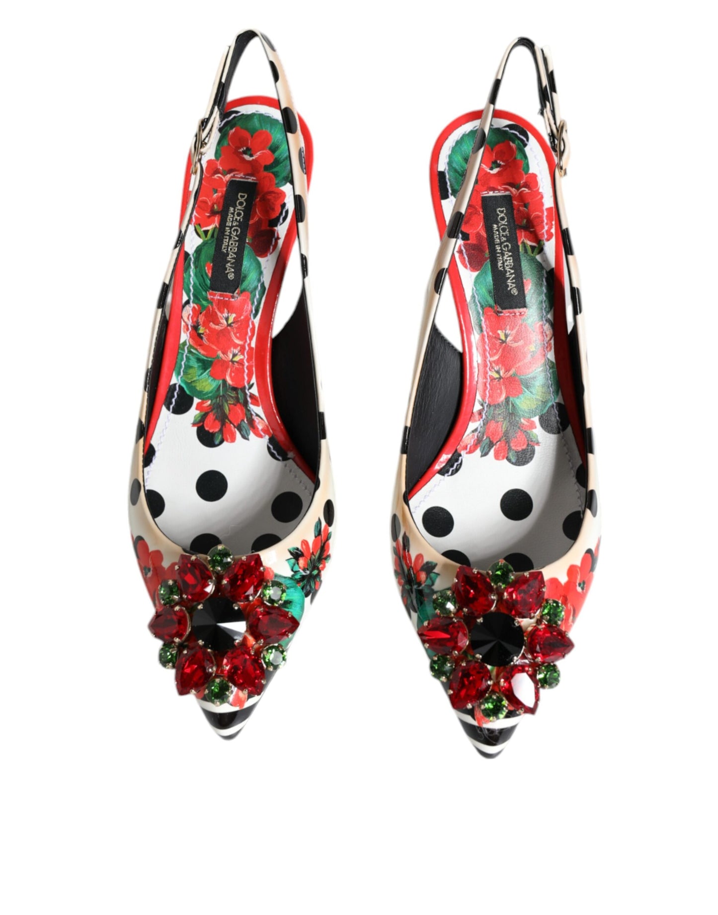 Dolce &amp; Gabbana Multicolor Leather Crystal Heels Slingback Shoes