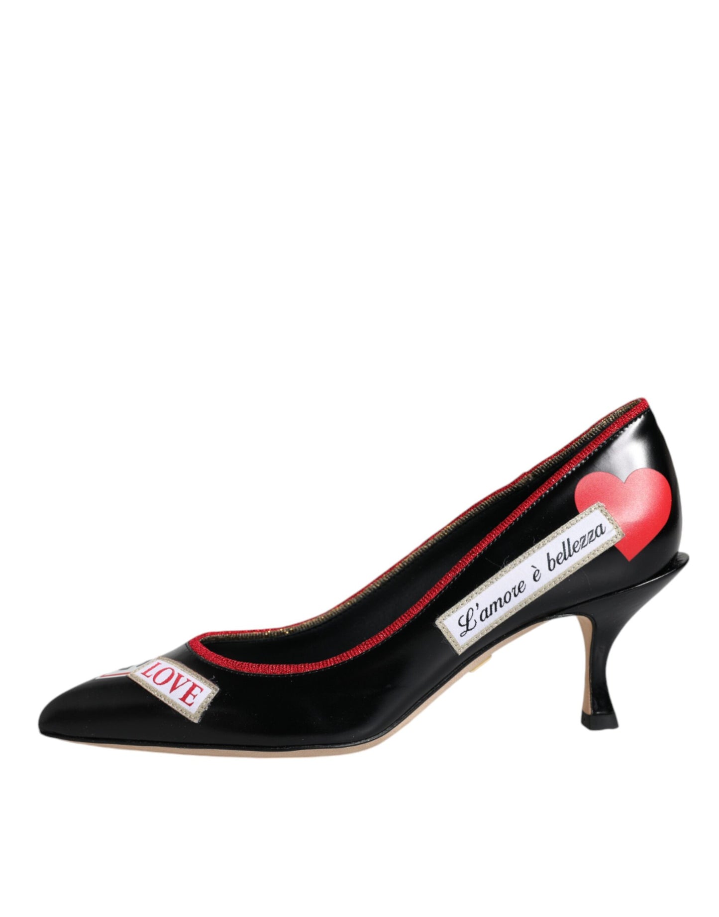 Dolce & Gabbana Schwarzes Leder Logo Print Heels Pumps Schuhe