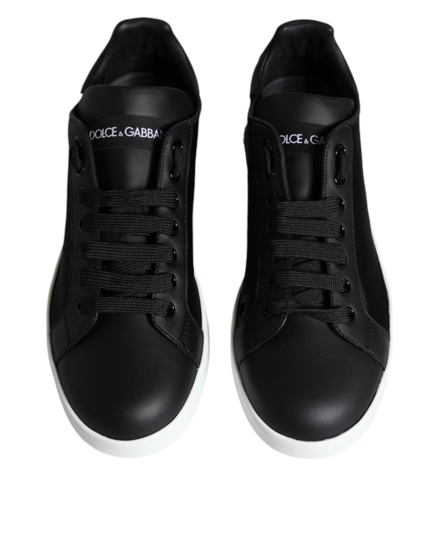 Dolce &amp; Gabbana Black Calf Leather Portofino Sneakers Shoes