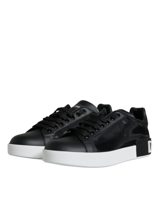 Dolce &amp; Gabbana Black Calf Leather Portofino Sneakers Shoes