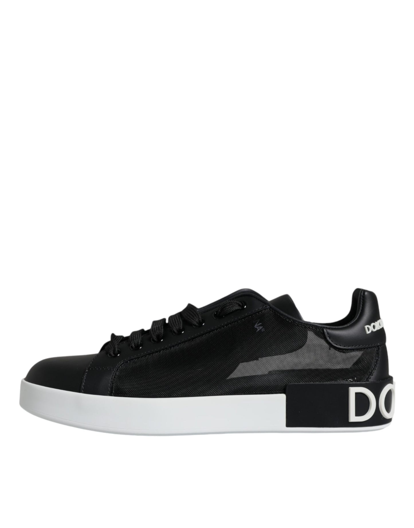 Dolce &amp; Gabbana Black Calf Leather Portofino Sneakers Shoes