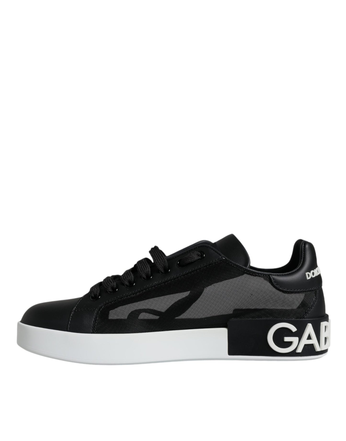 Dolce &amp; Gabbana Black Calf Leather Portofino Sneakers Shoes