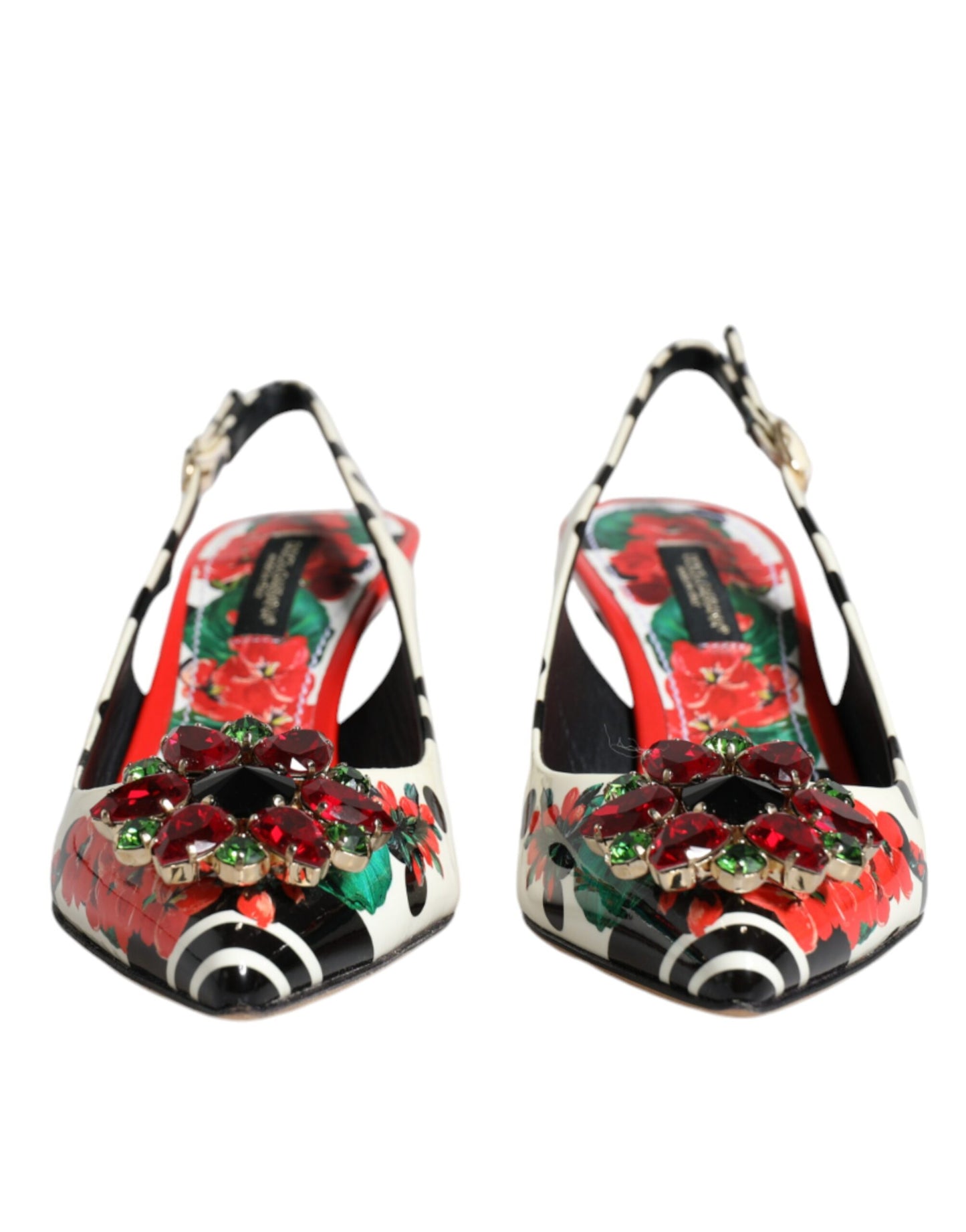 Dolce &amp; Gabbana Multicolor Leather Crystal Heels Slingback Shoes