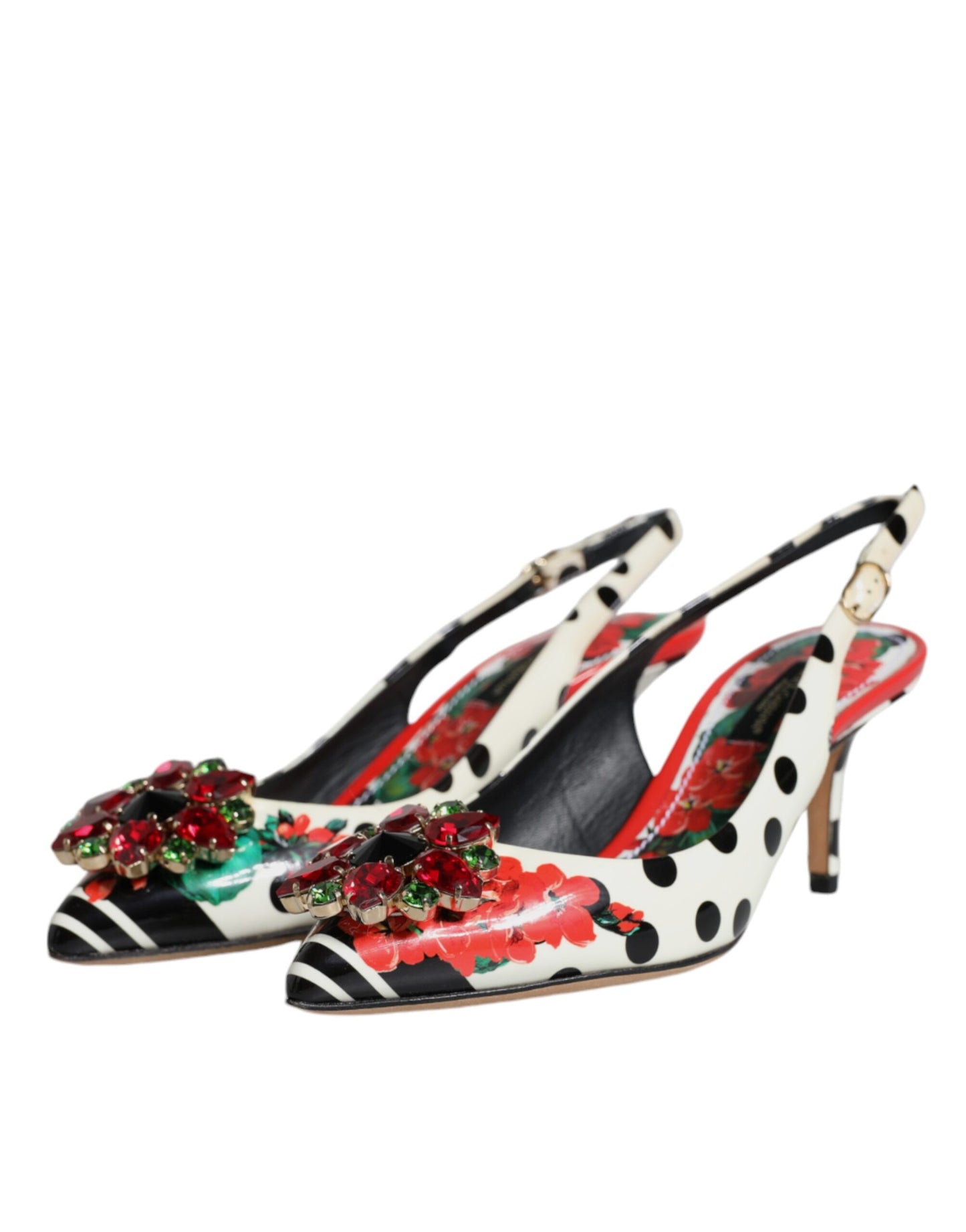 Dolce &amp; Gabbana Multicolor Leather Crystal Heels Slingback Shoes