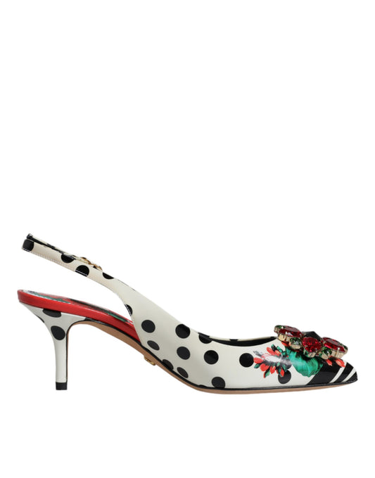 Dolce &amp; Gabbana Multicolor Leather Crystal Heels Slingback Shoes