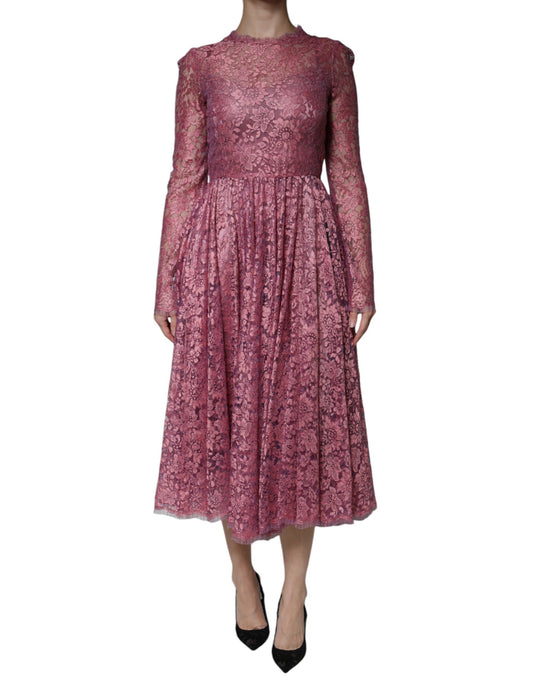 Dolce &amp; Gabbana Fuchsia Floral Lace Long Sleeve Maxi Dress