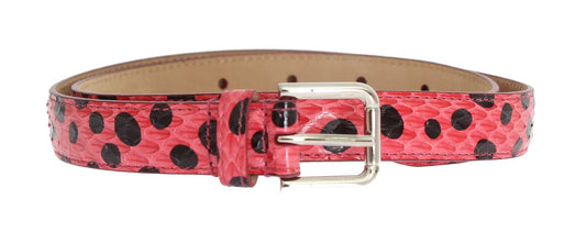 Dolce &amp; Gabbana Dotted Snakeskin Belt with Silver Buckle