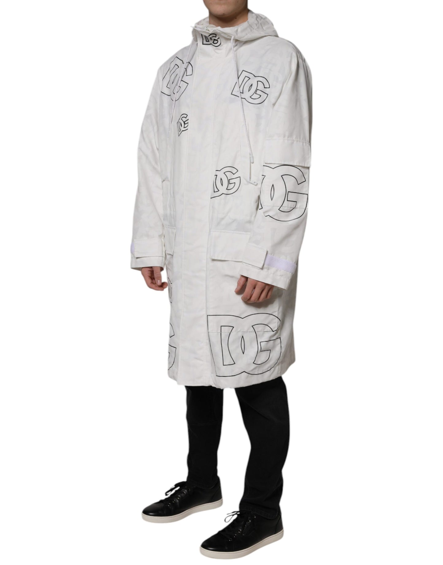 Dolce &amp; Gabbana White Hooded Parka Polyester Trench Coat Jacket