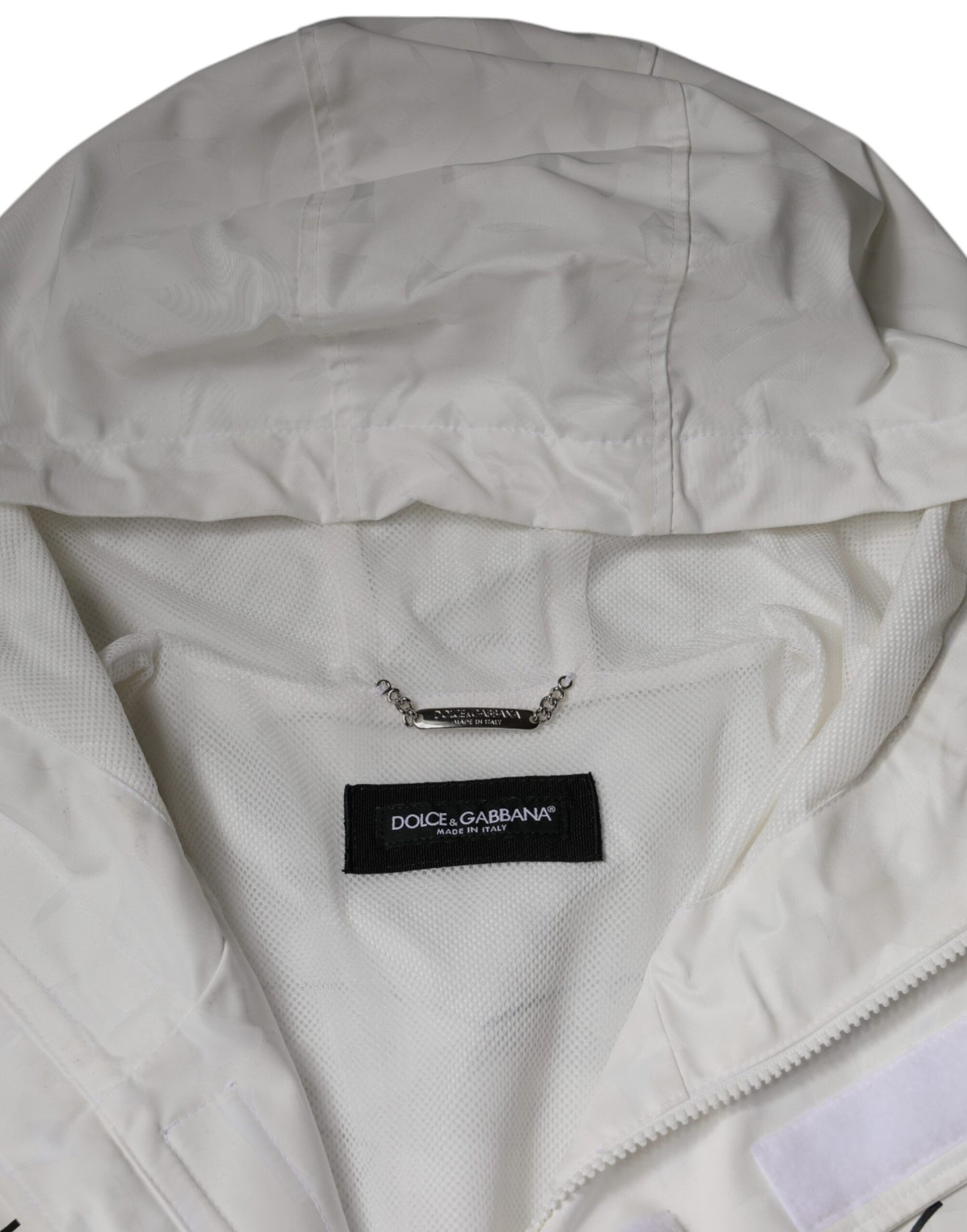 Dolce &amp; Gabbana White Hooded Parka Polyester Trench Coat Jacket