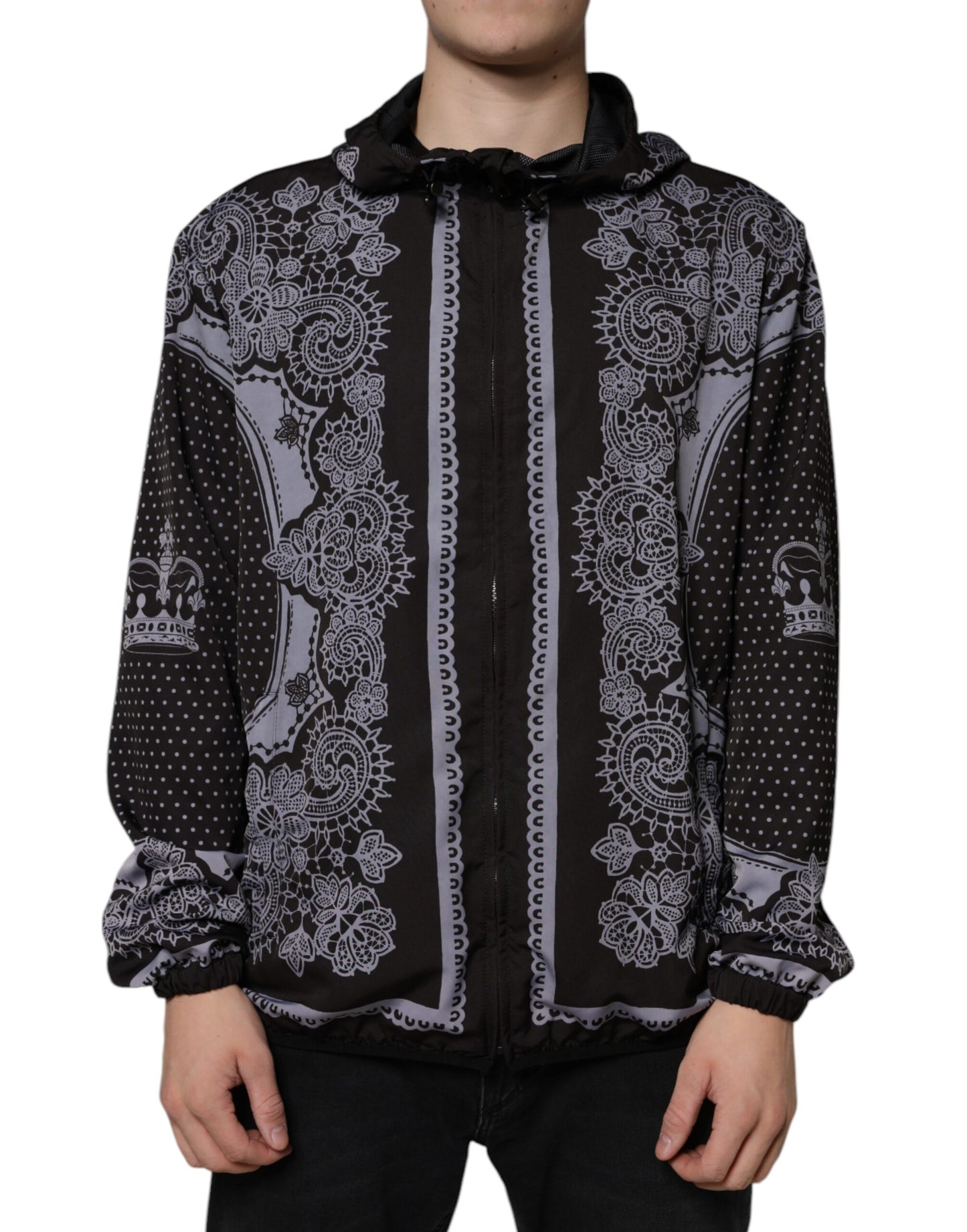 Dolce & Gabbana Schwarze Bandana Bomberjacke mit Kapuze und durchgehendem Reißverschluss