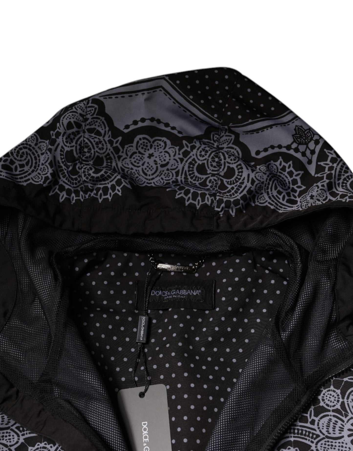 Dolce & Gabbana Schwarze Bandana Bomberjacke mit Kapuze und durchgehendem Reißverschluss