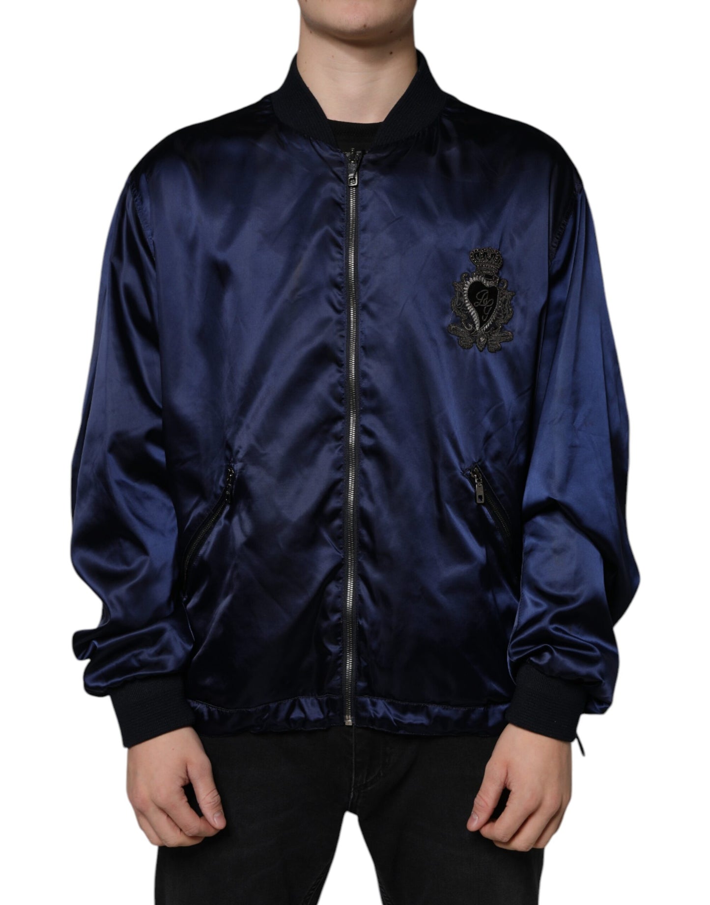 Dolce &amp; Gabbana Blue Crown Heart Full Zip Miesten Bomber-takki