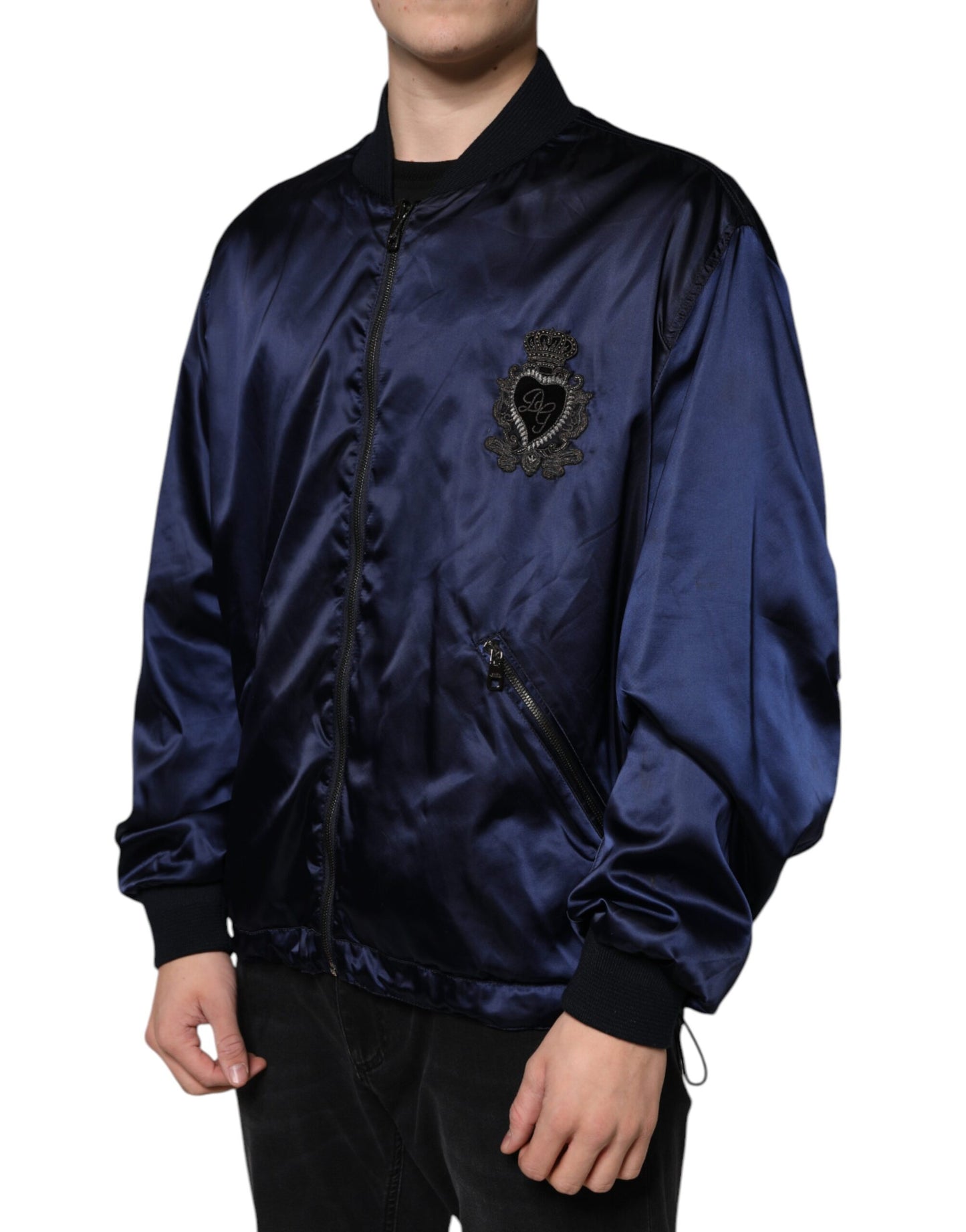 Dolce &amp; Gabbana Blue Crown Heart Full Zip Miesten Bomber-takki