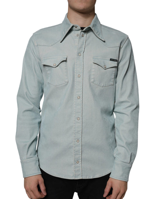 Dolce &amp; Gabbana Light Blue Cotton Button Down Casual Shirt